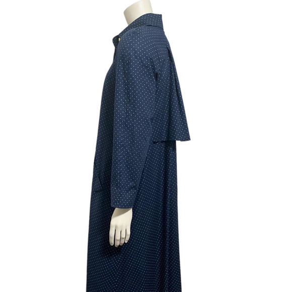 AQUASCUTUM Vintage Blue White Polka Dot H.M. Queen Elizabeth Trench Long Coat XL - Picture 6 of 12